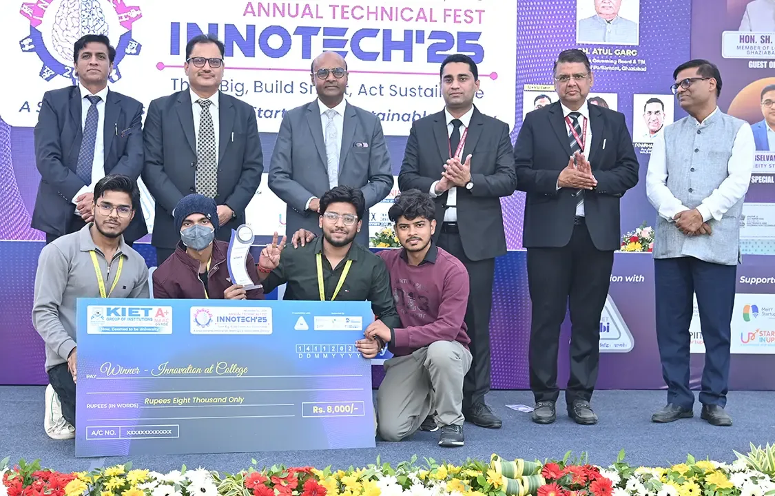 A winning team at InnoTech'25 with their prize cheque