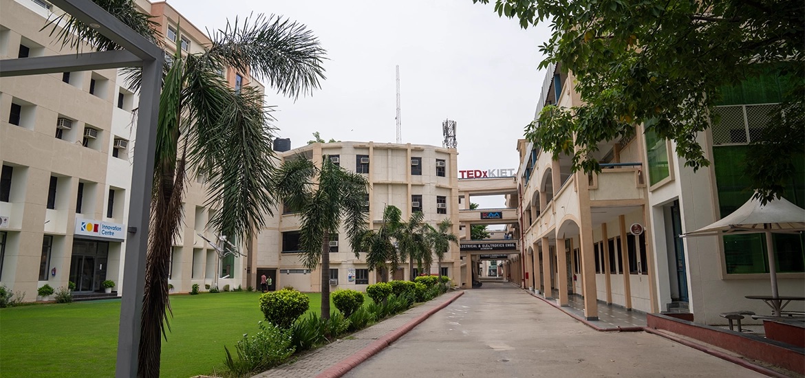 Palm-lined courtyard on the KIET campus